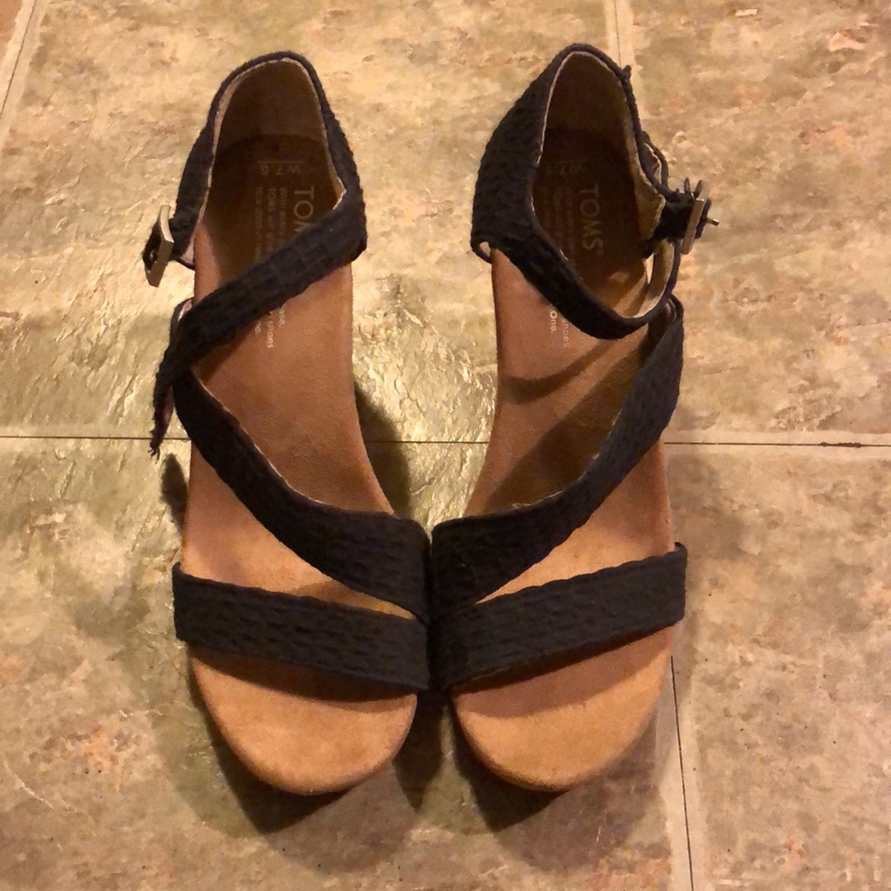 Toms Cork Wedges with Crochet straps